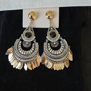 Elegant Gold and Black Dangle Earrings